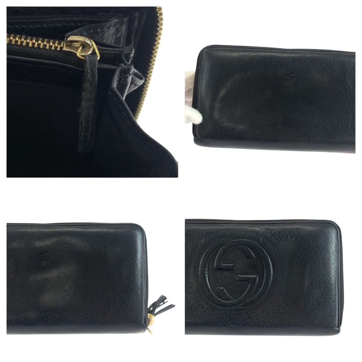 GUCCI Long Wallet Purse 308280 leather black Soho Interlocking