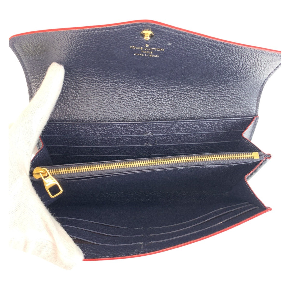 LOUIS VUITTON Long Wallet Purse M62125 leather Navy Gold Metal Long Wallet Purse Monogram Unplant Portefeuille Sarah Women Used Authentic
