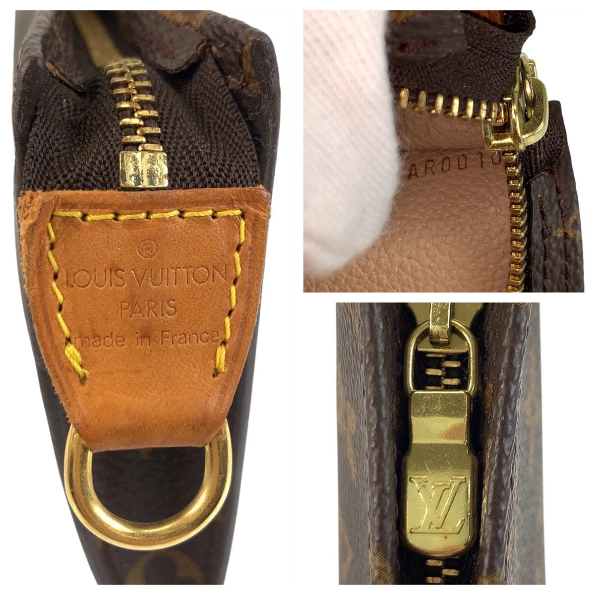 LOUIS VUITTON Pouch M51970 PVC Brown Gold Metal Pouch pouch Monogram Pochette Compact Tool Women Used Authentic