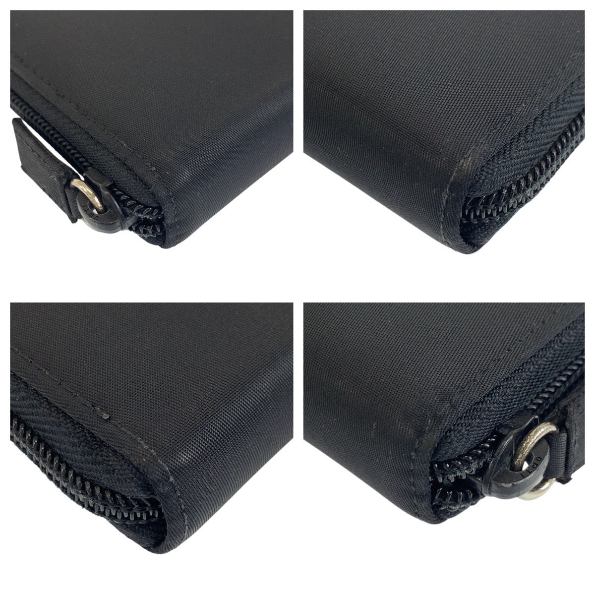 PRADA Long Wallet Purse Nylon Black SilverMetal Long Wallet Purse Test Triangle With logo Women Used Authentic