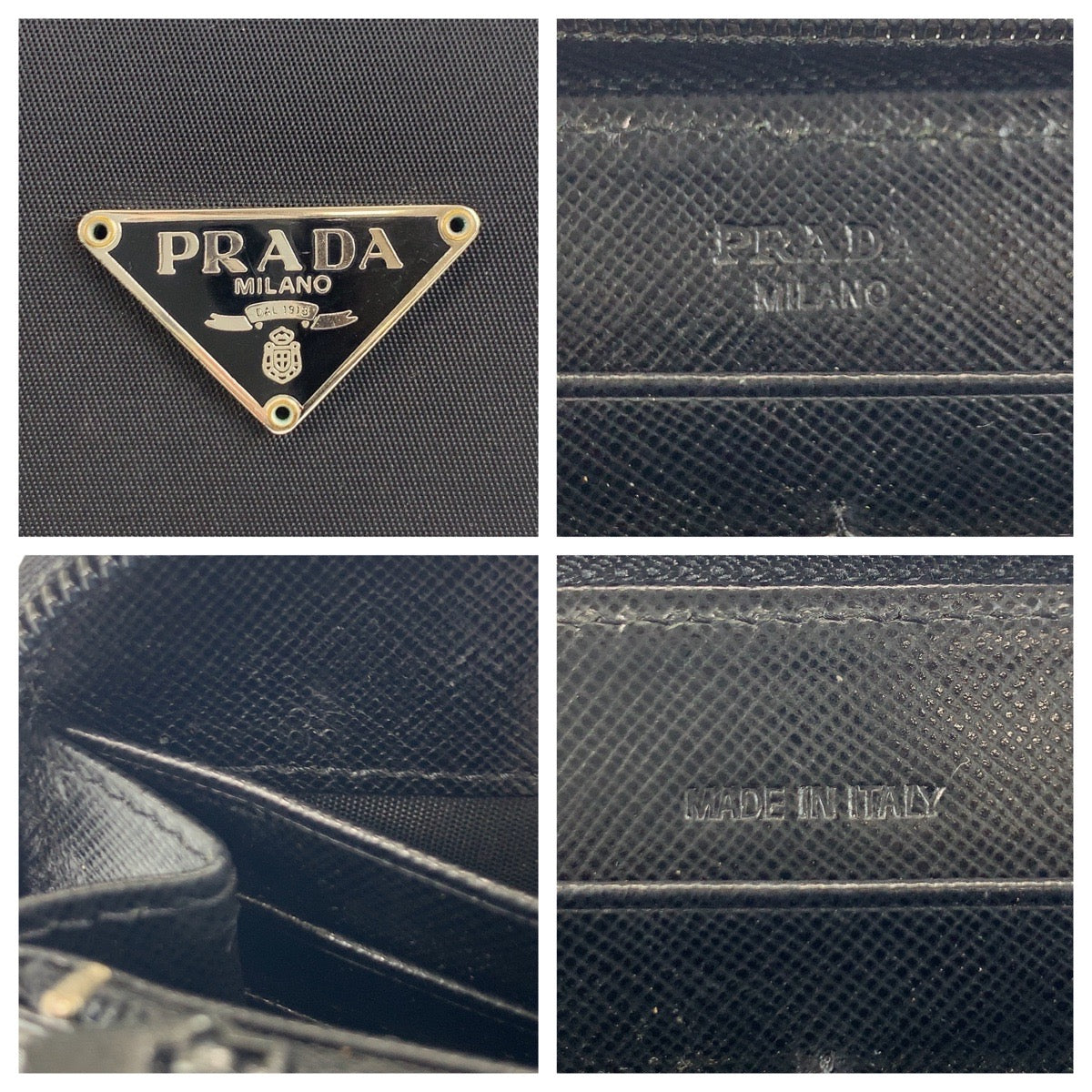 PRADA Long Wallet Purse Nylon Black SilverMetal Long Wallet Purse Test Triangle With logo Women Used Authentic