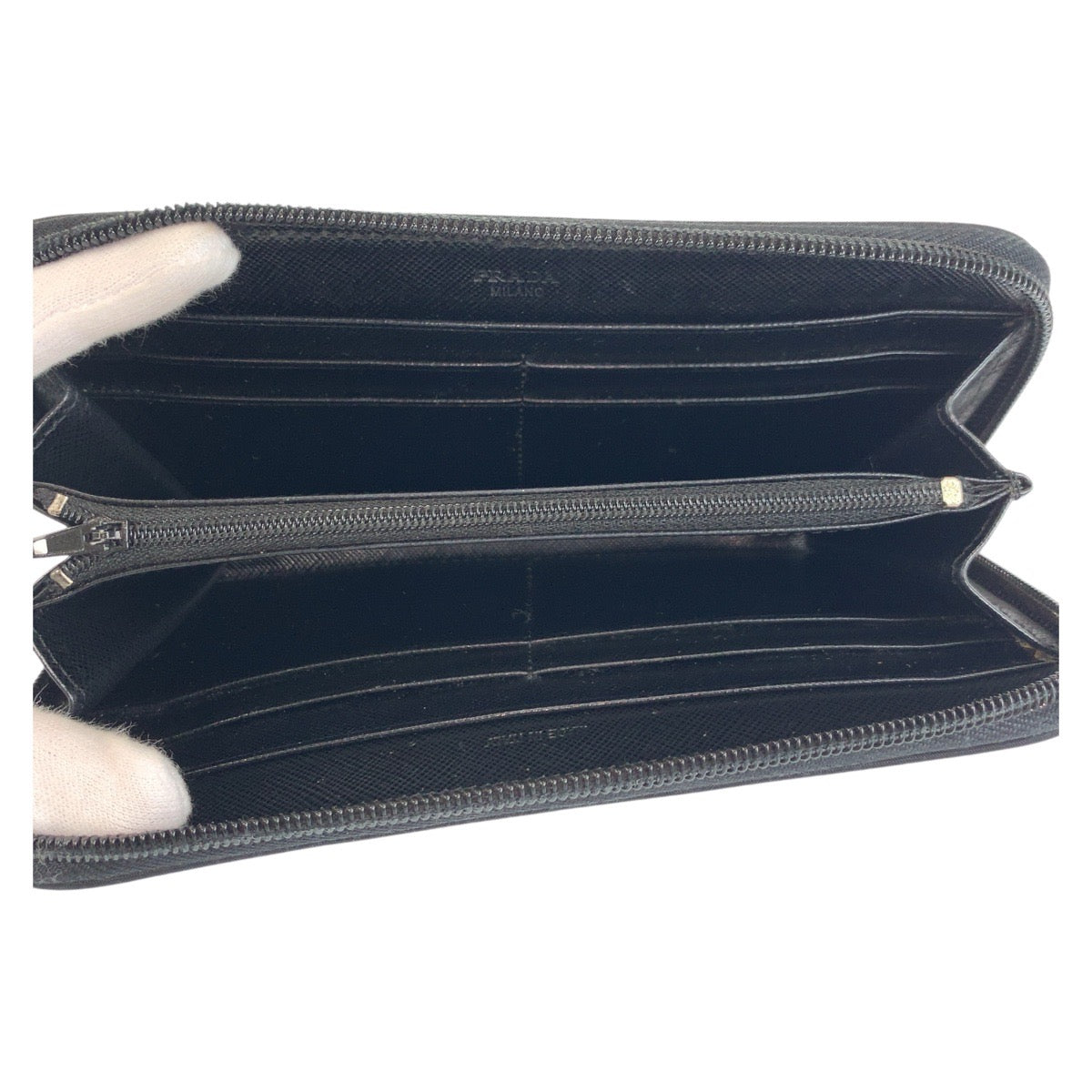 PRADA Long Wallet Purse Nylon Black SilverMetal Long Wallet Purse Test Triangle With logo Women Used Authentic