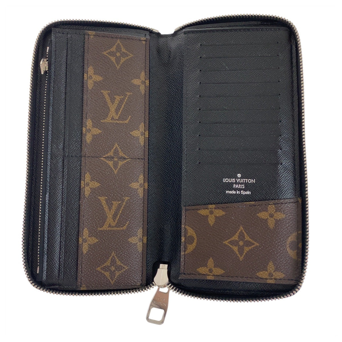 LOUIS VUITTON Long Wallet Purse M60109 PVC, Leather Brown Black SilverMetal Long Wallet Purse Monogram macacer Zippy Wallet Vertical mens Used Authentic