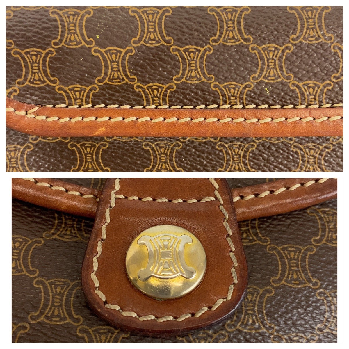 CELINE Shoulder Bag M06 PVC, Leather Brown Gold Metal Shoulder Bag pochette Macadam Women Used Authentic
