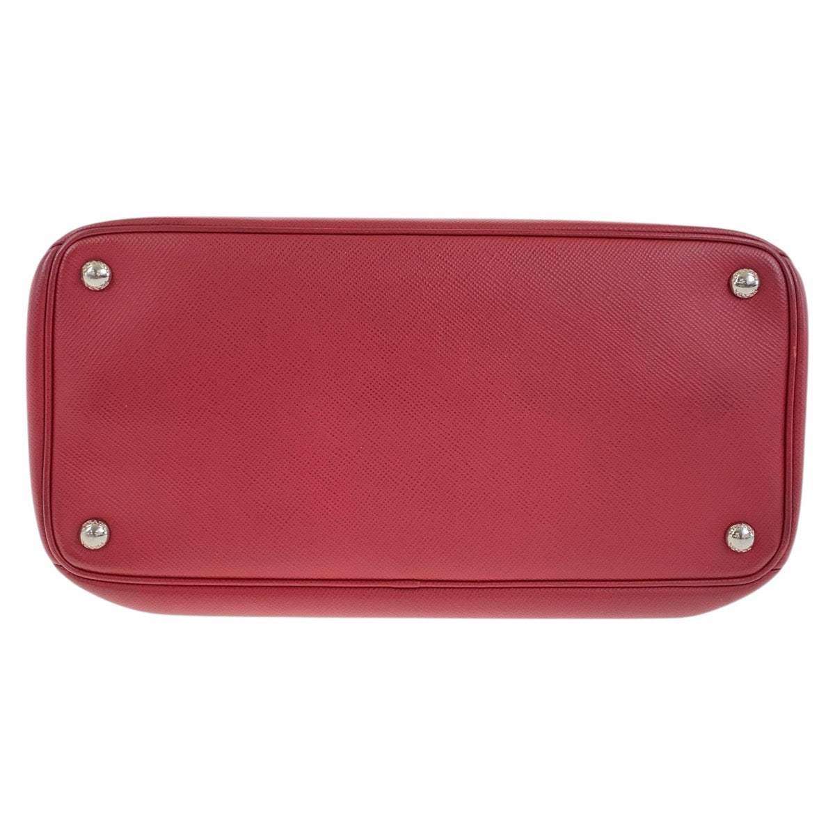 PRADA Tote Bag leather Red Silver Metal Safiano Triangle With logo