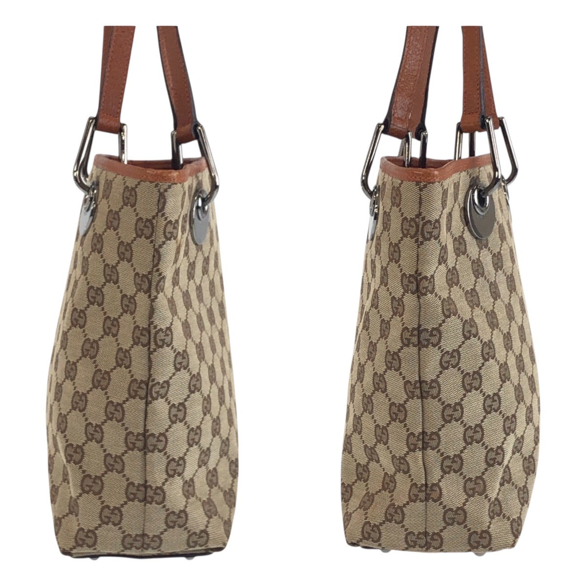 GUCCI Tote Bag 120840 GG canvas Beige Brown SilverMetal