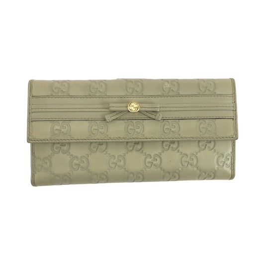 GUCCI Long Wallet Purse 256933 leather Ivory Gold Metal Guccisima Mayfair ribbon