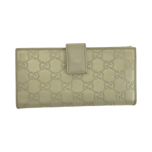 GUCCI Long Wallet Purse 256933 leather Ivory Gold Metal Guccisima Mayfair ribbon