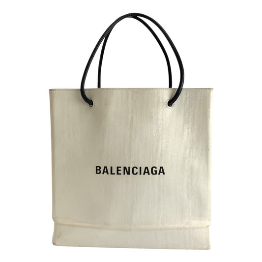 BALENCIAGA Tote Bag 491660・9060 leather White Black SilverMetal logo