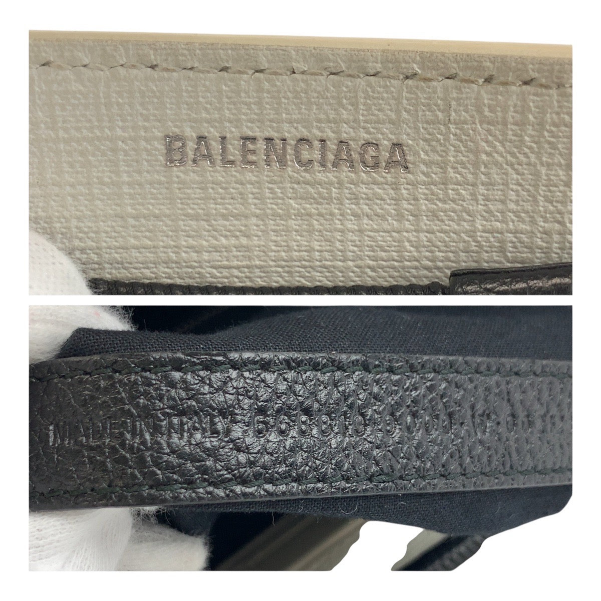 BALENCIAGA Tote Bag 491660・9060 leather White Black SilverMetal logo