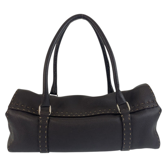 FENDI Shoulder Bag N49-22-13533 leather Brown Silver Metal Celeria