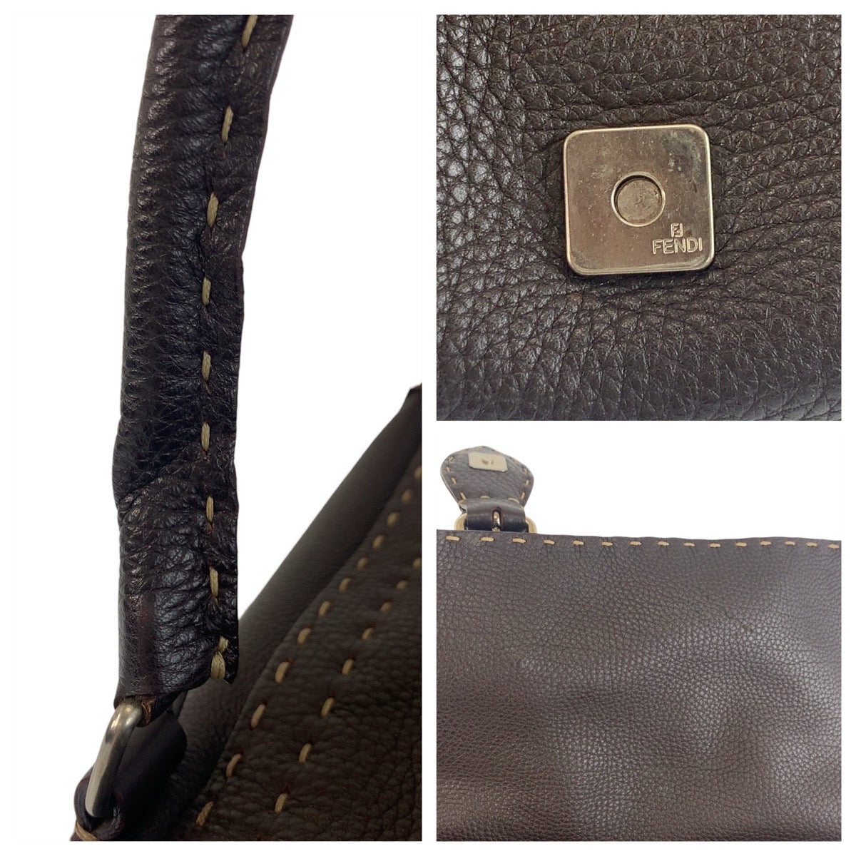 FENDI Shoulder Bag N49-22-13533 leather Brown Silver Metal Celeria