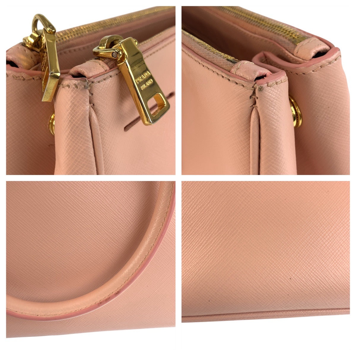 PRADA Handbag leather Pink Gold Metal Handbag Tote Bag Shoulder Bag 2way Safiano Galleria TriangleWith logo Women Used Authentic