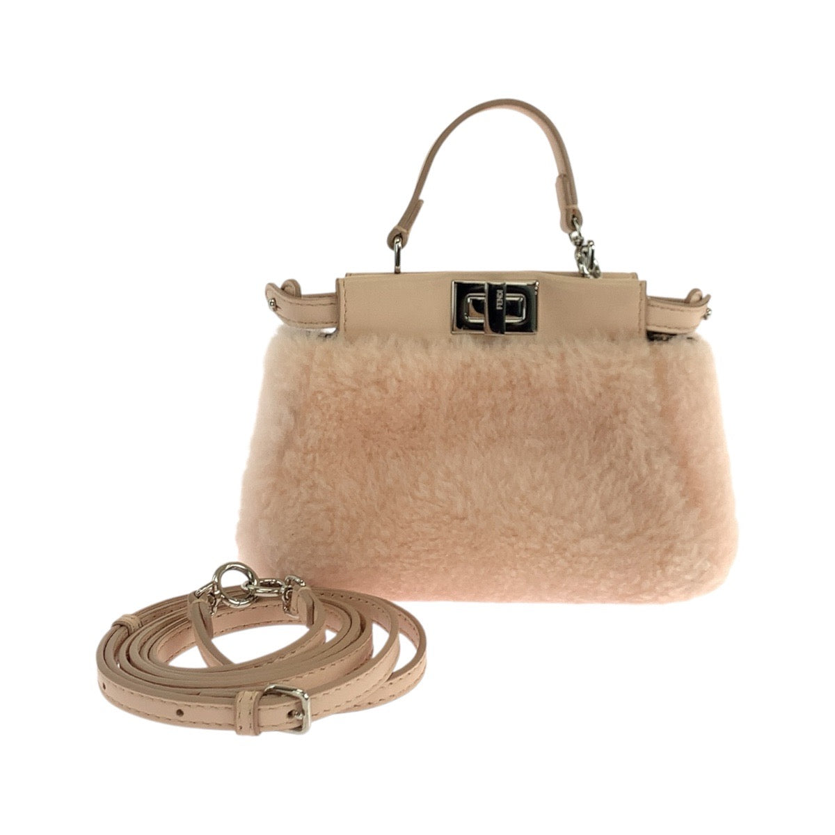 FENDI Shoulder Bag 8M0355 leather Pink Pink Beige SilverMetal Micro peek-a-boo