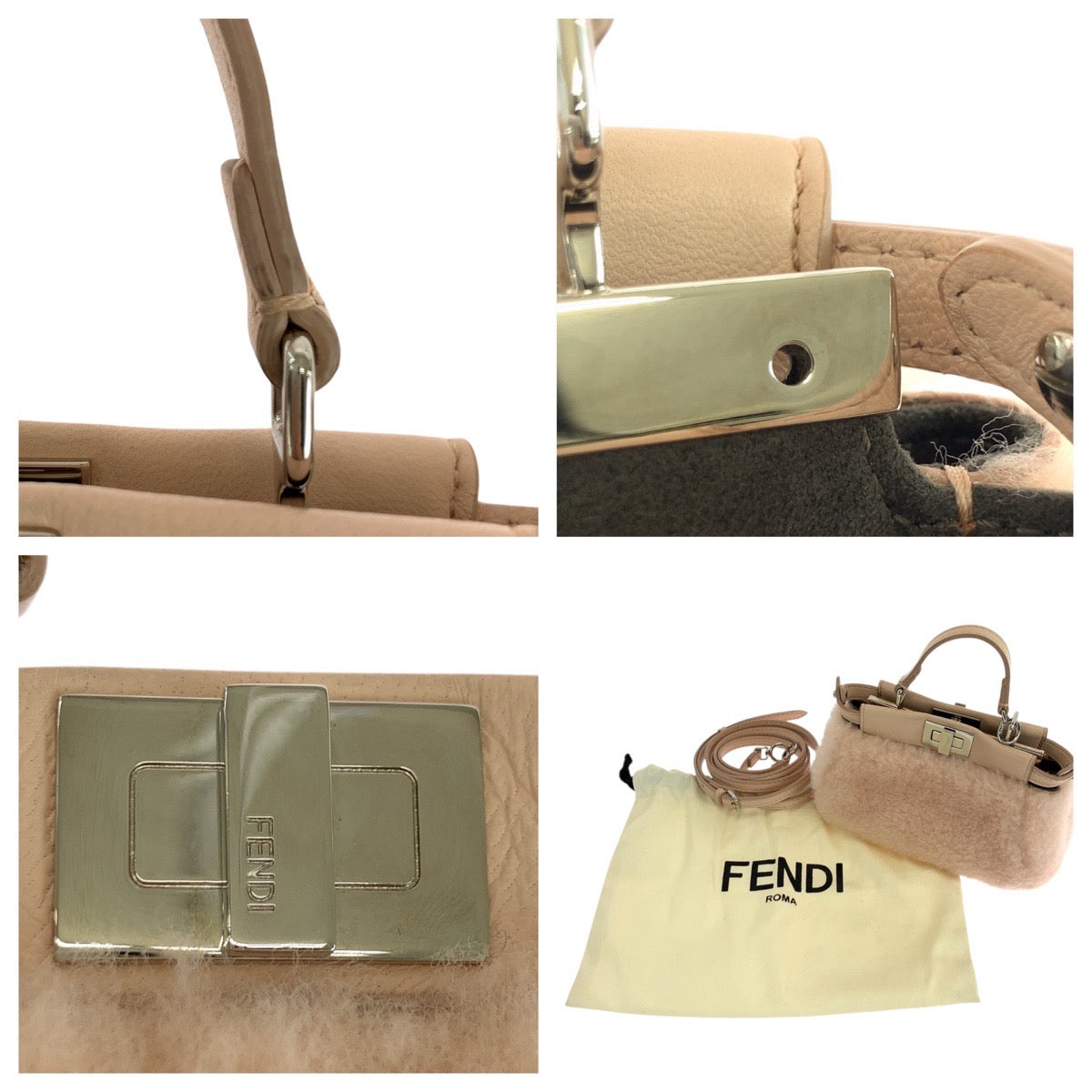 FENDI Shoulder Bag 8M0355 leather Pink Pink Beige SilverMetal Micro peek-a-boo