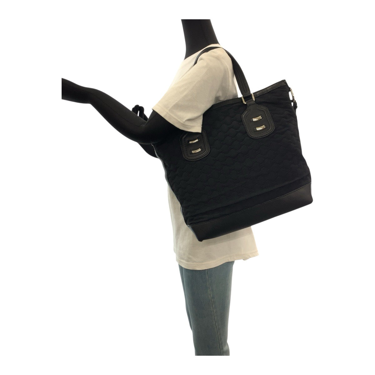GUCCI Tote Bag 241104 leather black GG Neoprene