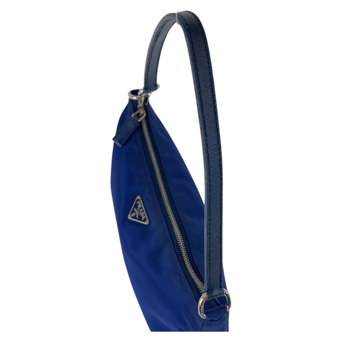 PRADA Handbag Nylon Blue Silver Metal Test Triangle With logo