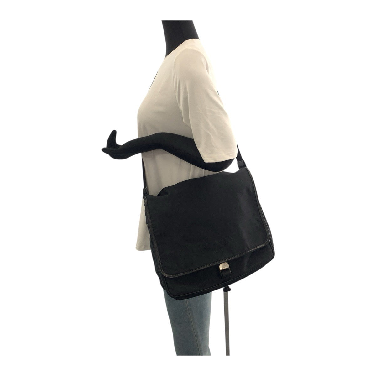 PRADA Shoulder Bag Nylon Black SilverMetal Test Triangle With logo