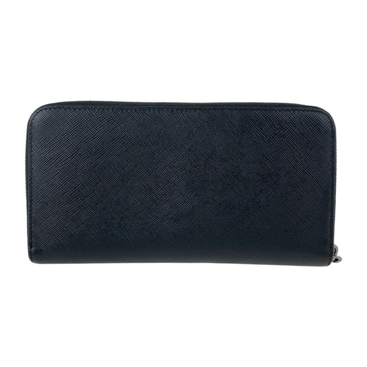 PRADA Long Wallet Purse leather Black SilverMetal Safiano logo