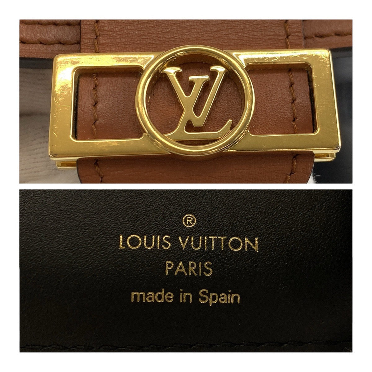 LOUIS VUITTON Tri-fold wallet M68725 PVC Brown Gold Metal Monogram reverse Portefeuille Daufine