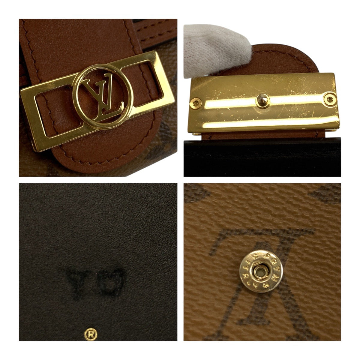 LOUIS VUITTON Tri-fold wallet M68725 PVC Brown Gold Metal Monogram reverse Portefeuille Daufine