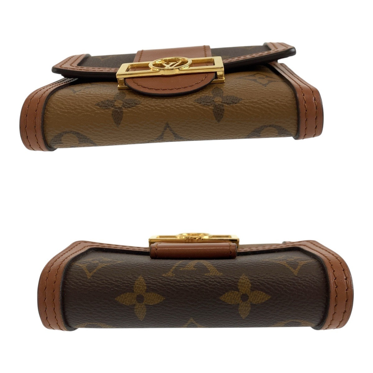 LOUIS VUITTON Tri-fold wallet M68725 PVC Brown Gold Metal Monogram reverse Portefeuille Daufine