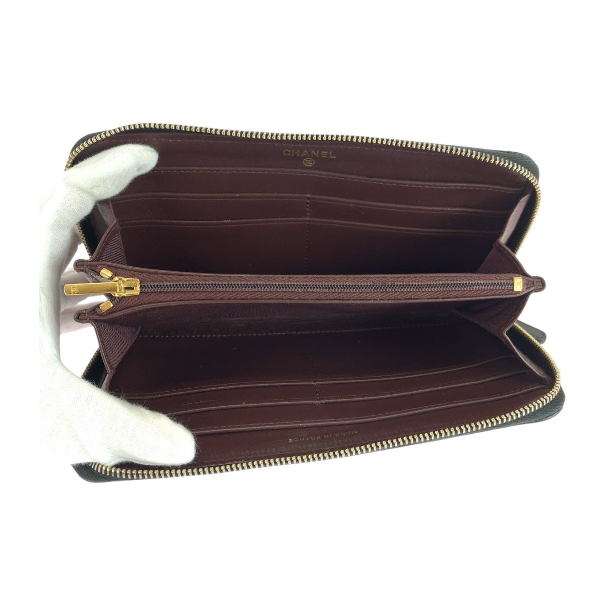 CHANEL Long Wallet Purse Caviar skin Black GoldMetal Matrasse COCO Mark