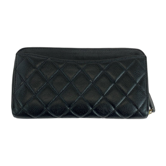 CHANEL Long Wallet Purse Caviar skin Black GoldMetal Matrasse COCO Mark