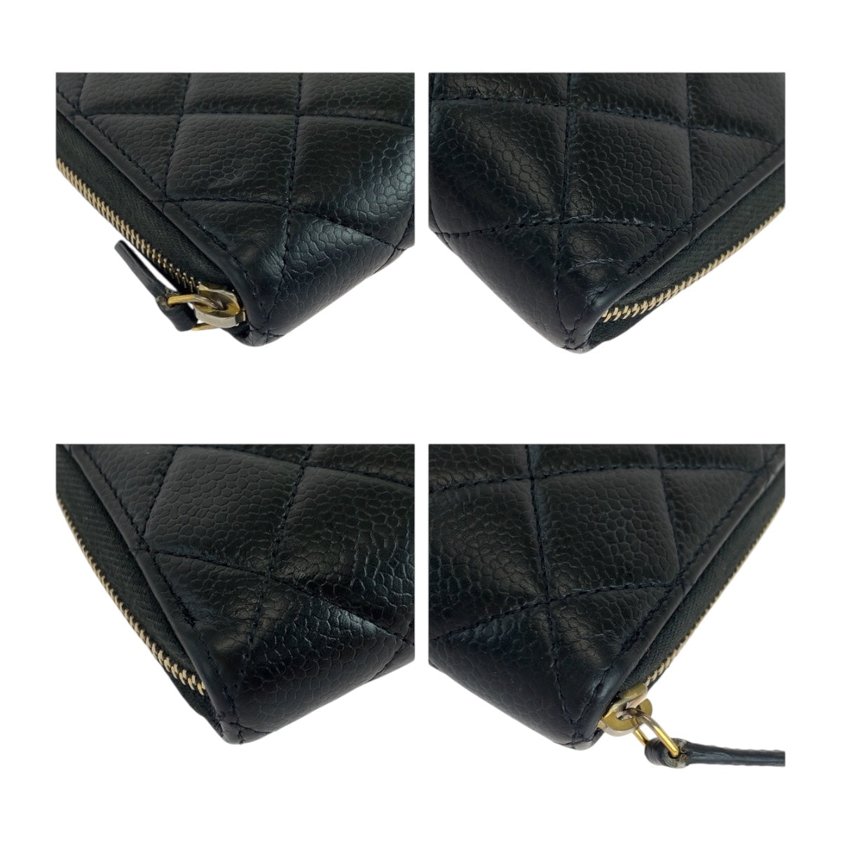 CHANEL Long Wallet Purse Caviar skin Black GoldMetal Matrasse COCO Mark