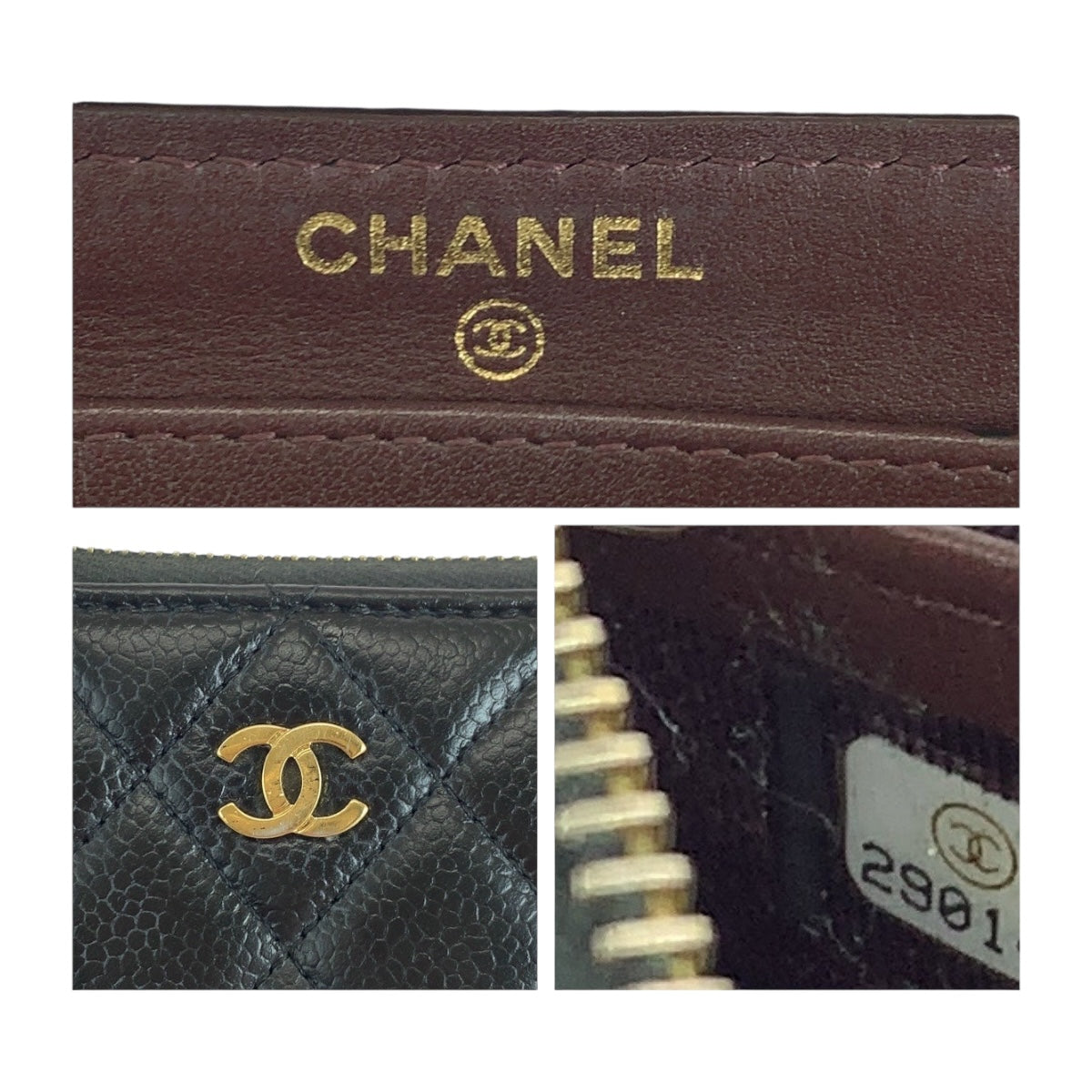 CHANEL Long Wallet Purse Caviar skin Black GoldMetal Matrasse COCO Mark