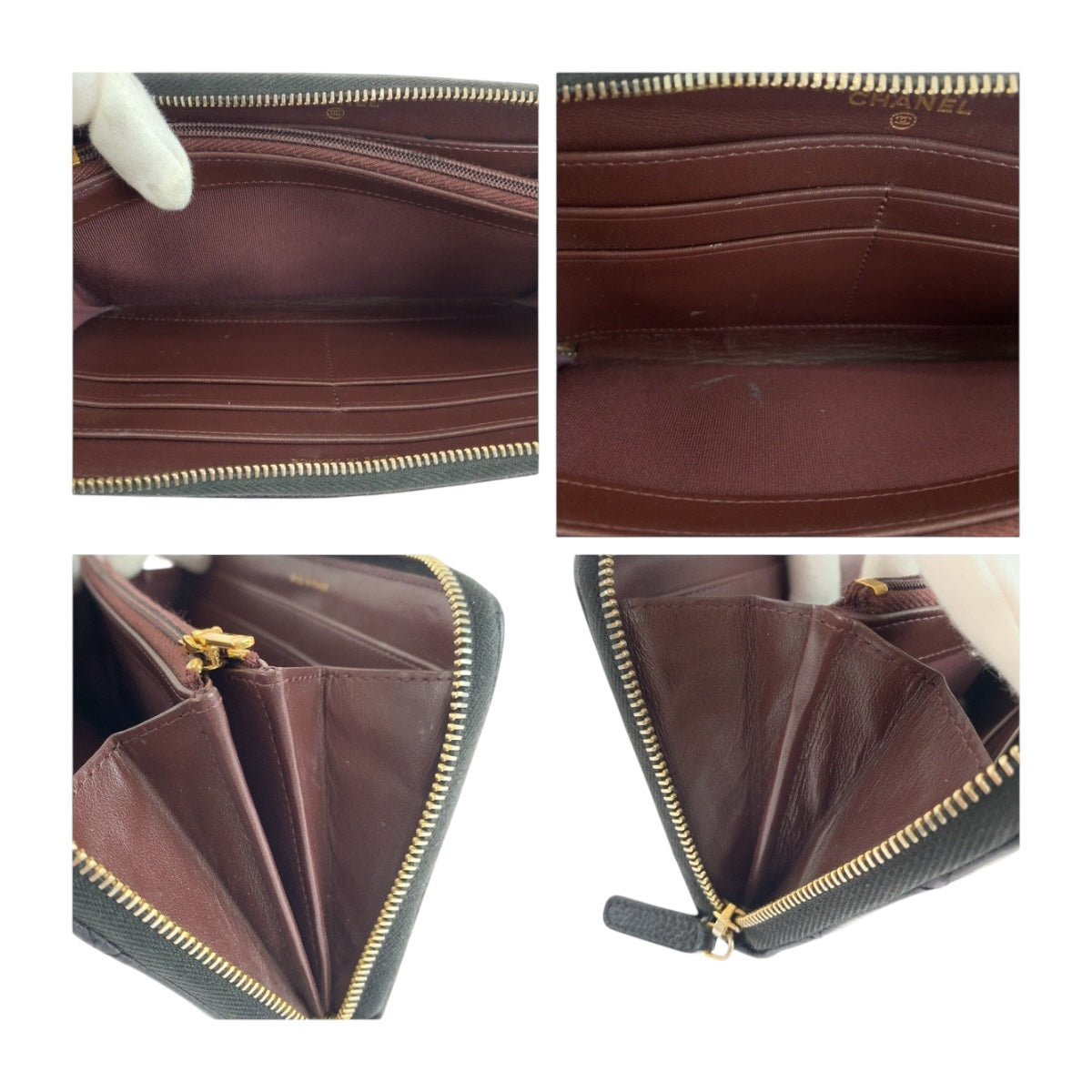 CHANEL Long Wallet Purse Caviar skin Black GoldMetal Matrasse COCO Mark