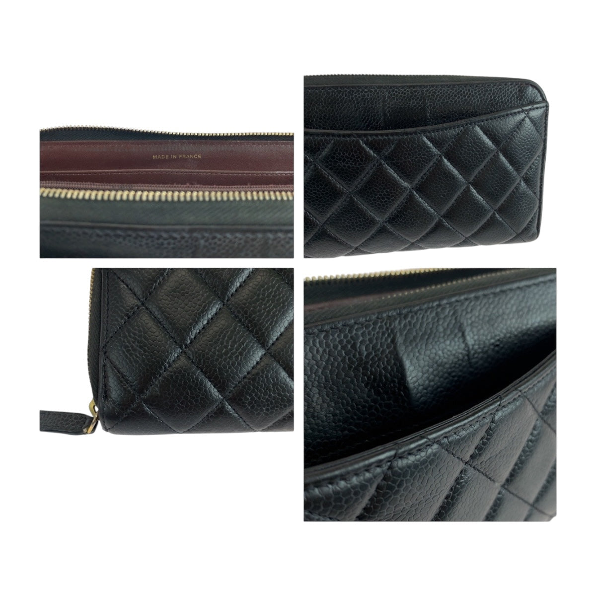 CHANEL Long Wallet Purse Caviar skin Black GoldMetal Matrasse COCO Mark