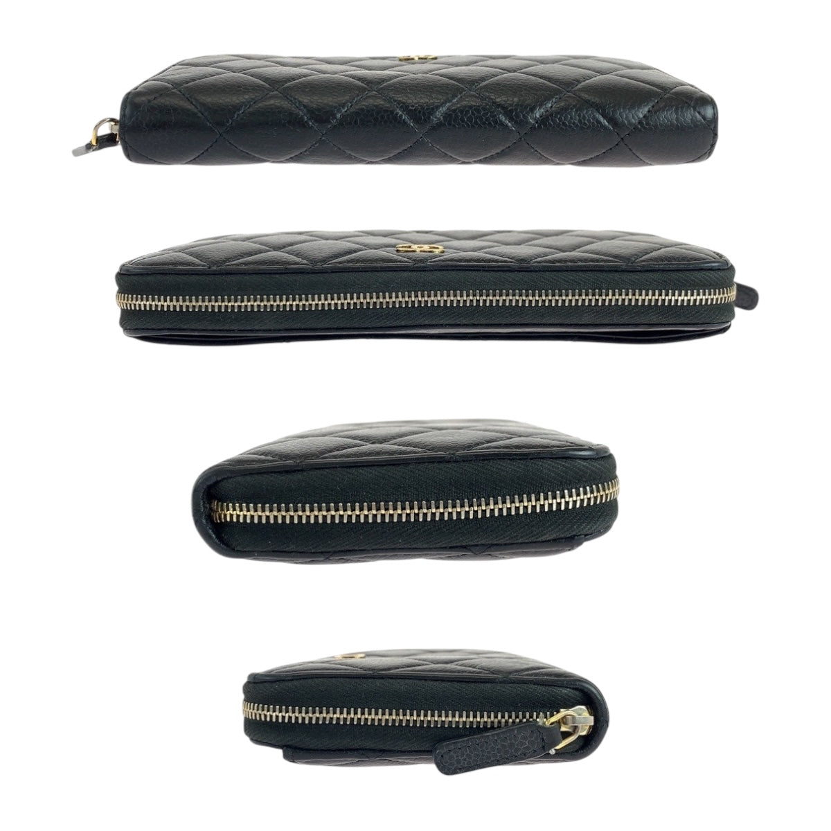 CHANEL Long Wallet Purse Caviar skin Black GoldMetal Matrasse COCO Mark