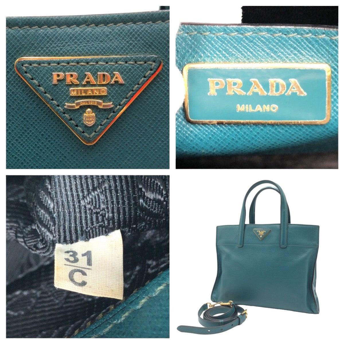 PRADA Tote Bag BN2606 leather Green GoldMetal Safiano