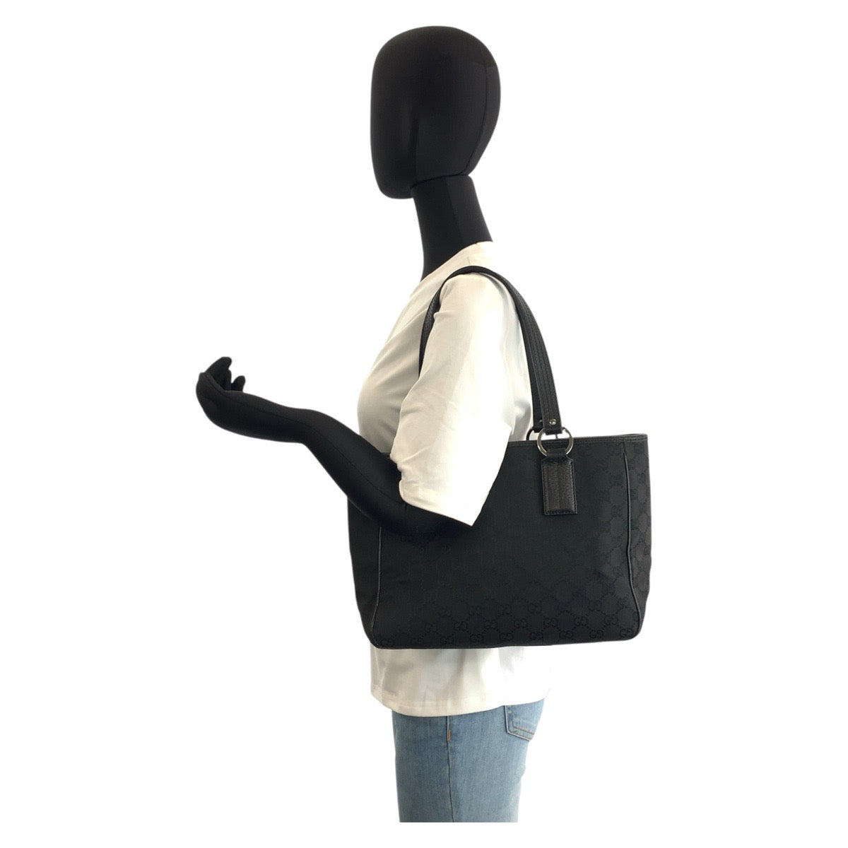 GUCCI Tote Bag 113019 GG canvas Black SilverMetal