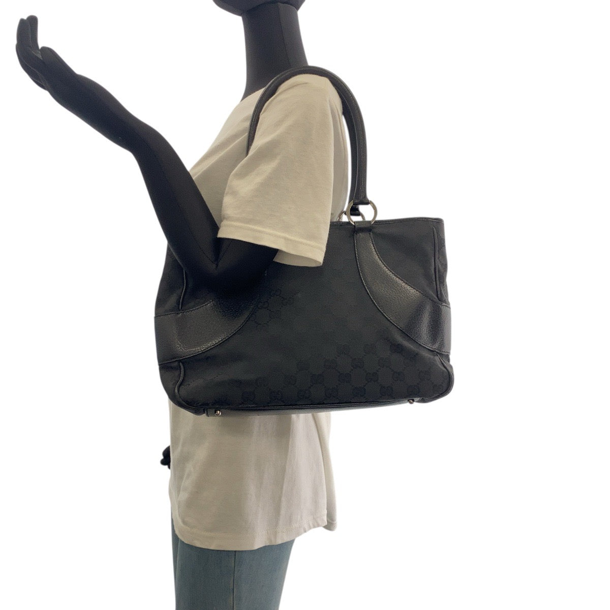 GUCCI Tote Bag 113 011 GG canvas Black SilverMetal