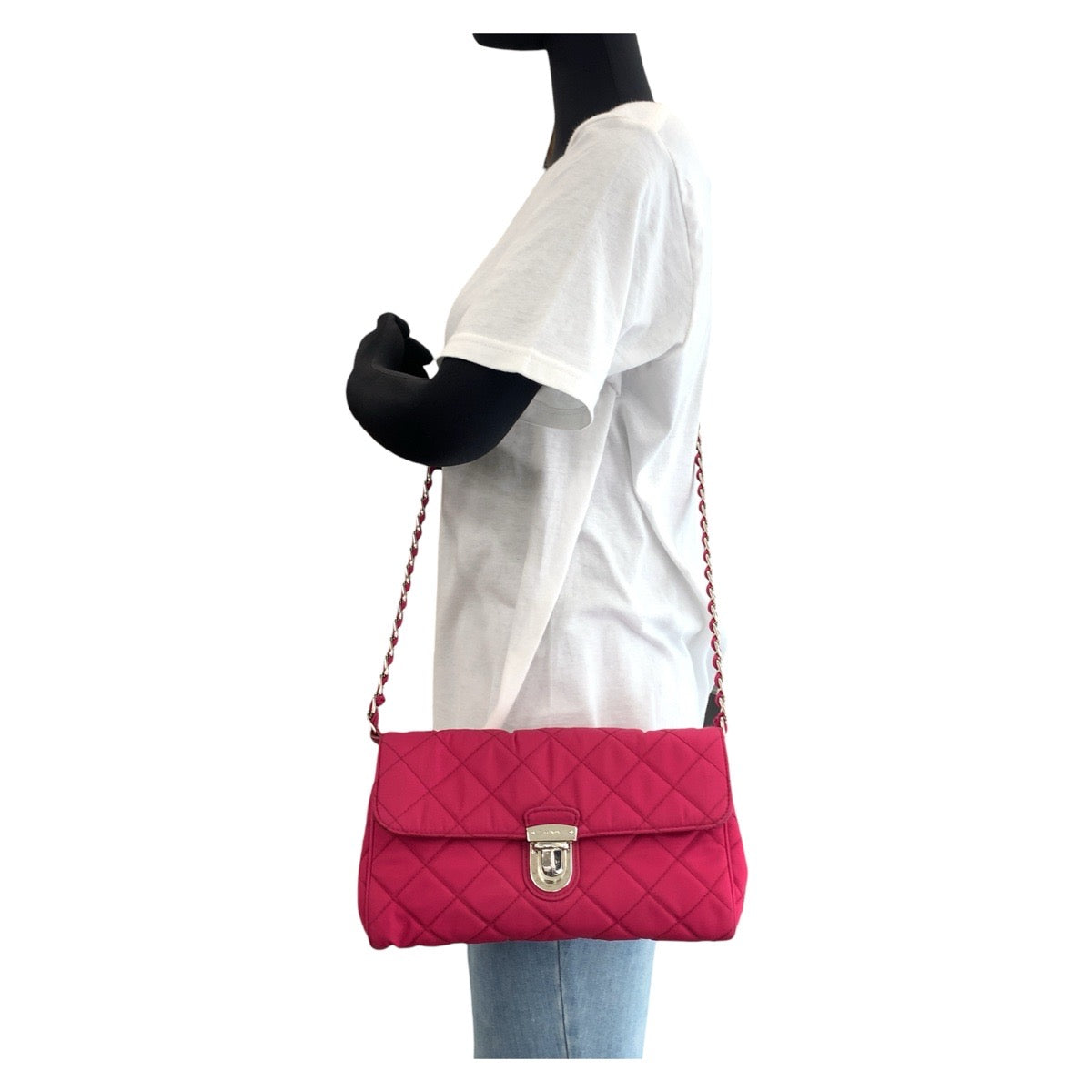 PRADA Shoulder Bag Nylon Pink SilverMetal Testuto Impuntu