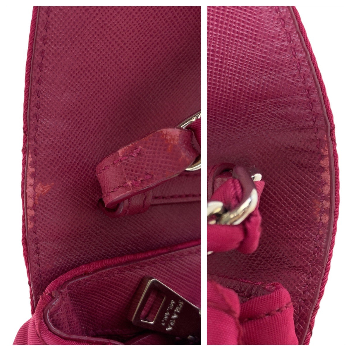 PRADA Shoulder Bag Nylon Pink SilverMetal Testuto Impuntu