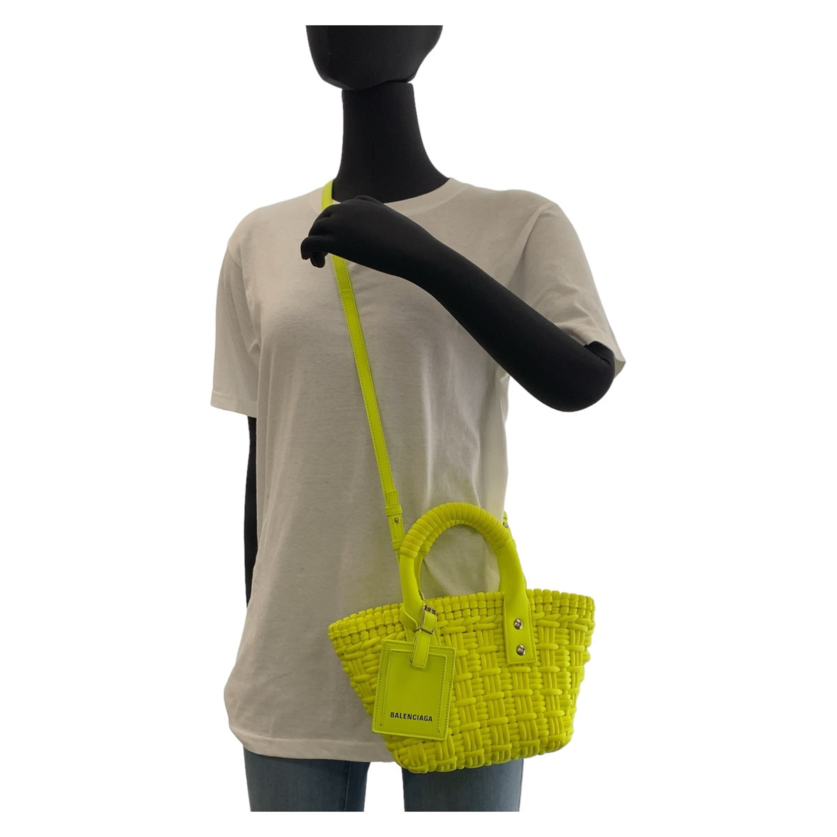 BALENCIAGA Shoulder Bag Nylon Neon Yellow SilverMetal Bistro XXS