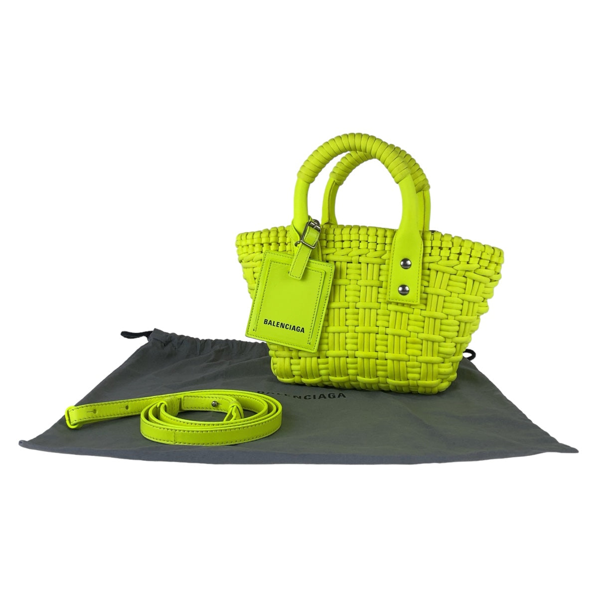 BALENCIAGA Shoulder Bag Nylon Neon Yellow SilverMetal Bistro XXS