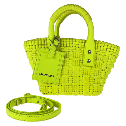 BALENCIAGA Shoulder Bag Nylon Neon Yellow SilverMetal Bistro XXS