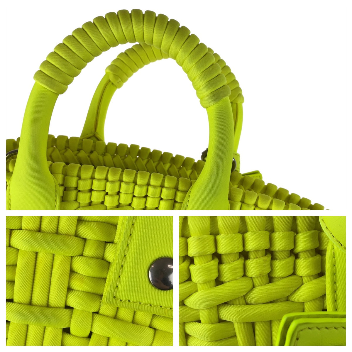 BALENCIAGA Shoulder Bag Nylon Neon Yellow SilverMetal Bistro XXS