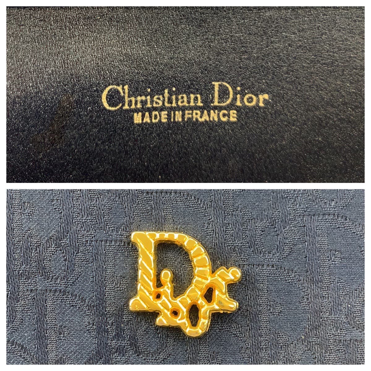 Dior Shoulder Bag canvas Navy Gold Metal Trotter
