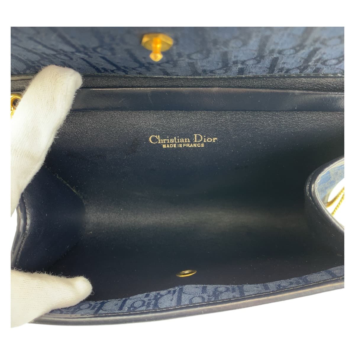 Dior Shoulder Bag canvas Navy Gold Metal Trotter