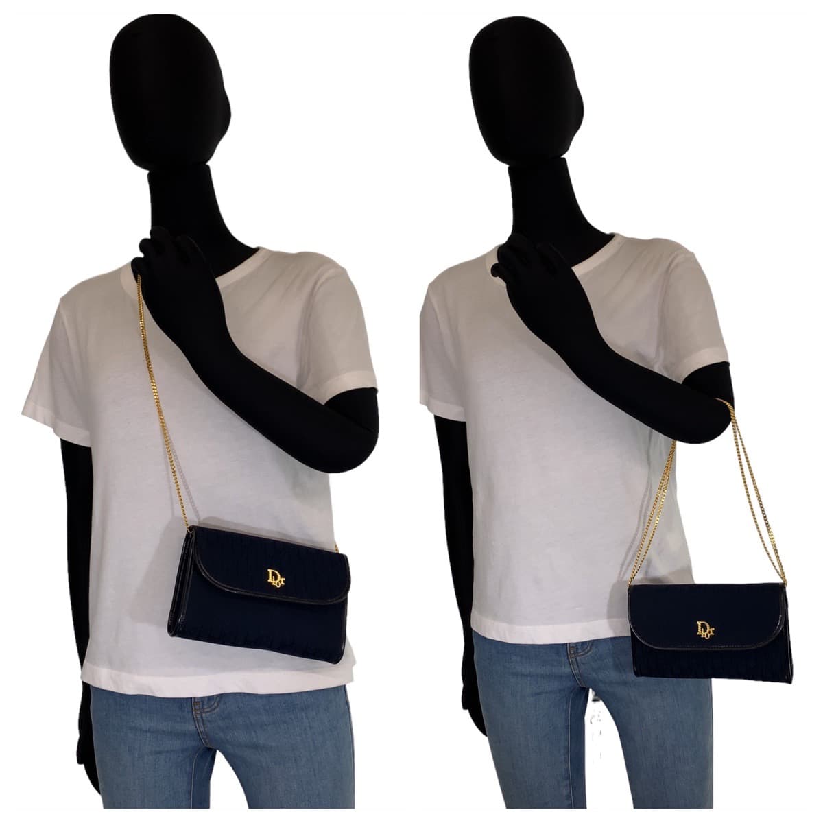 Dior Shoulder Bag canvas Navy Gold Metal Trotter