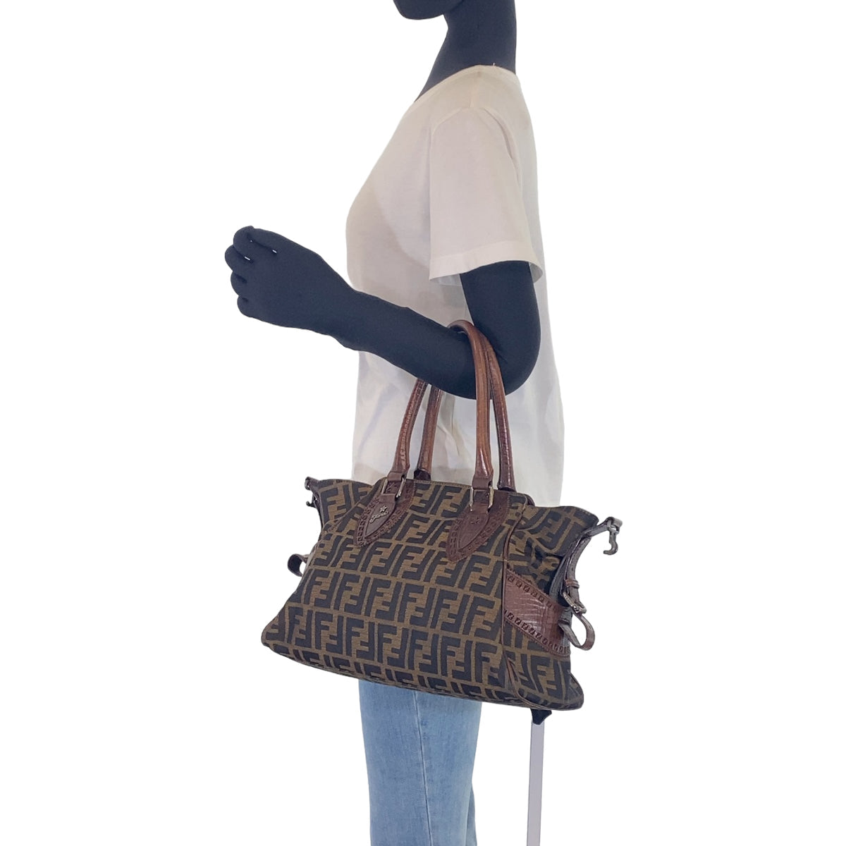 FENDI Shoulder Bag canvas Brown Zucca Pattern Etnico
