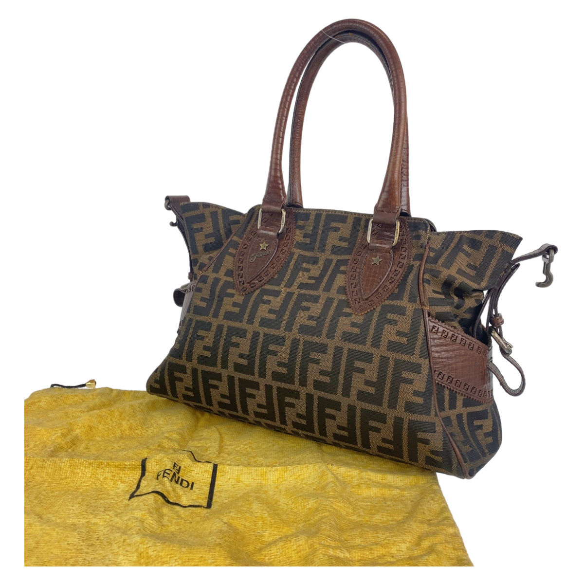 FENDI Shoulder Bag canvas Brown Zucca Pattern Etnico