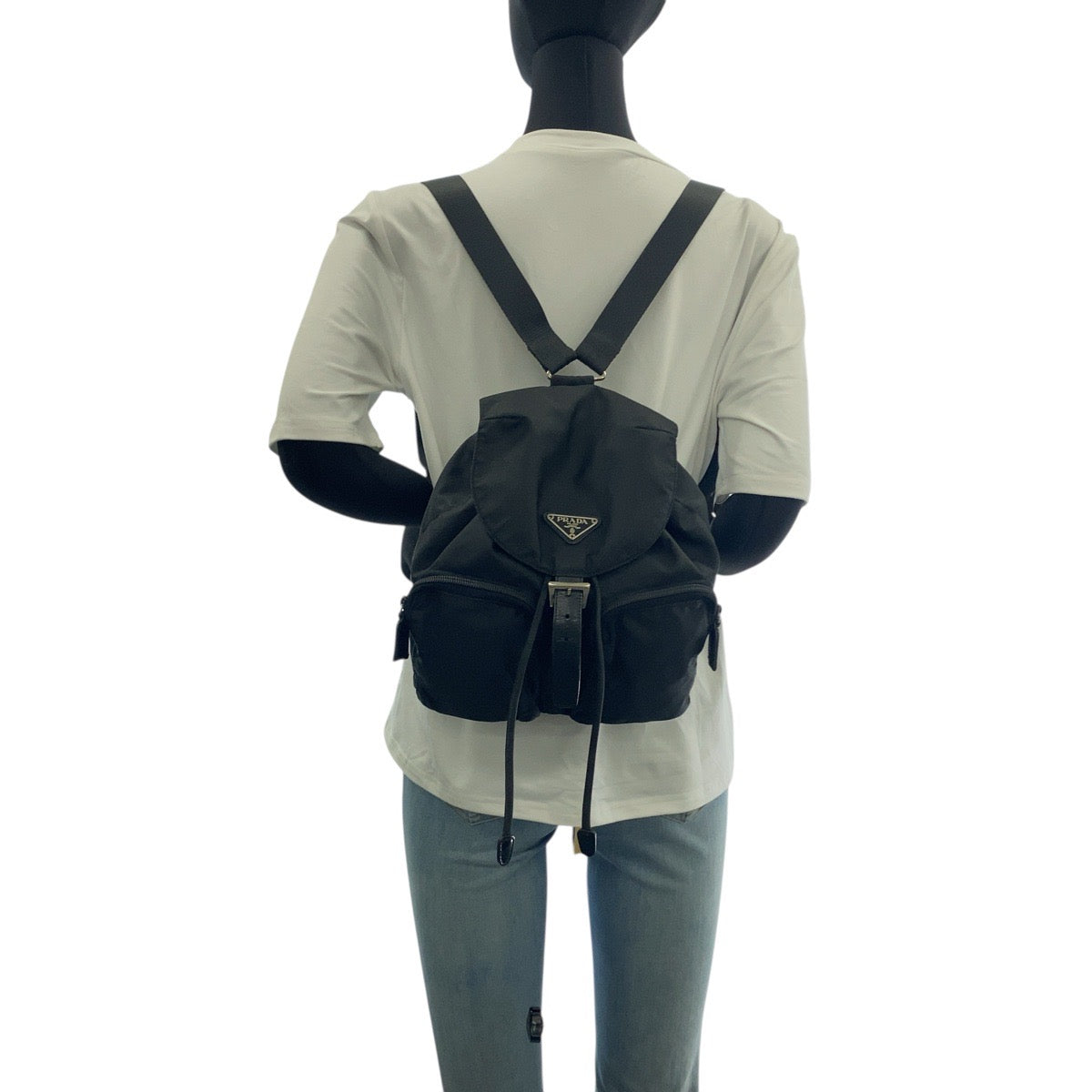 PRADA Backpack Nylon Black SilverMetal Test Triangle With logo