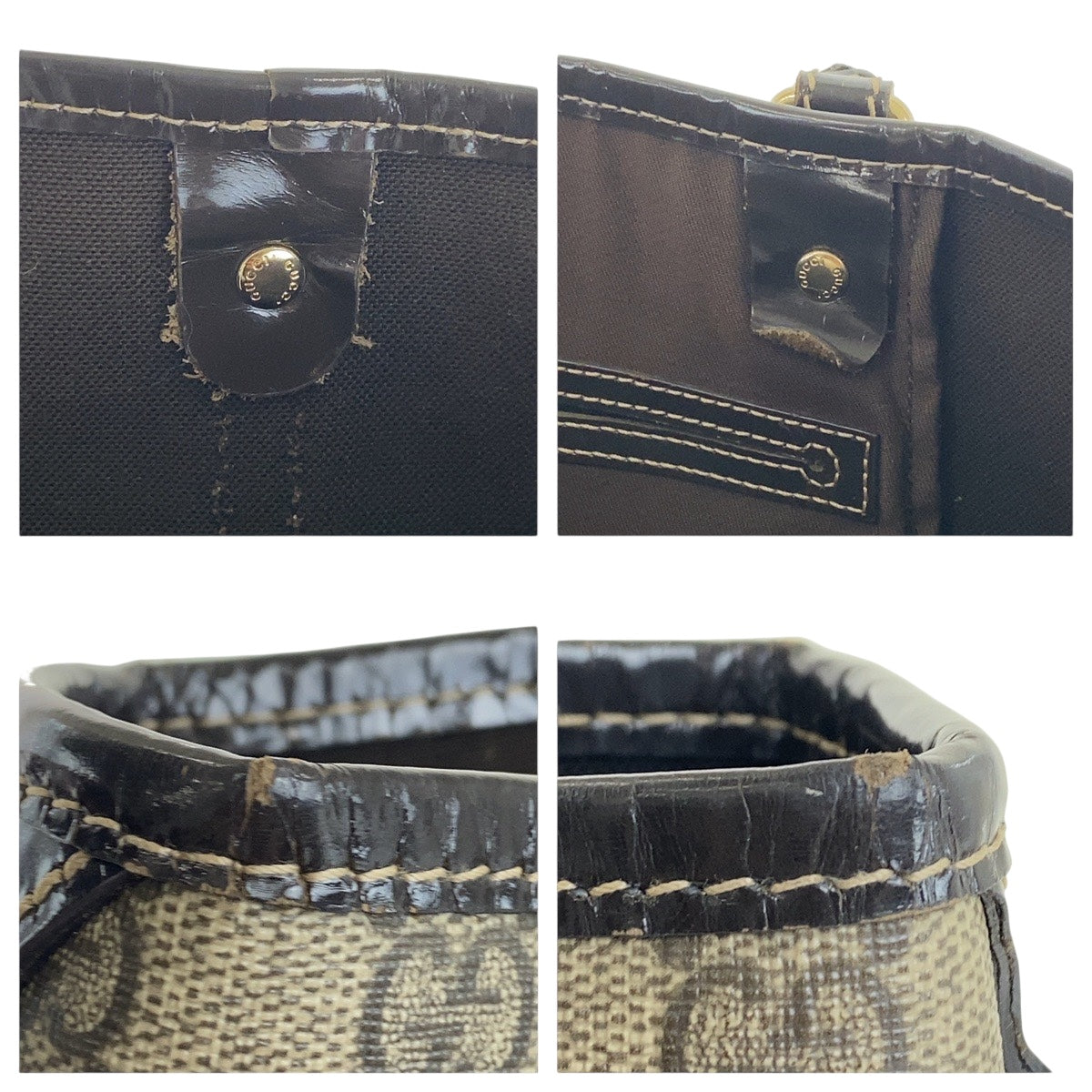 GUCCI Tote Bag 197953 GG Supreme Canvas Beige Brown Gold Metal