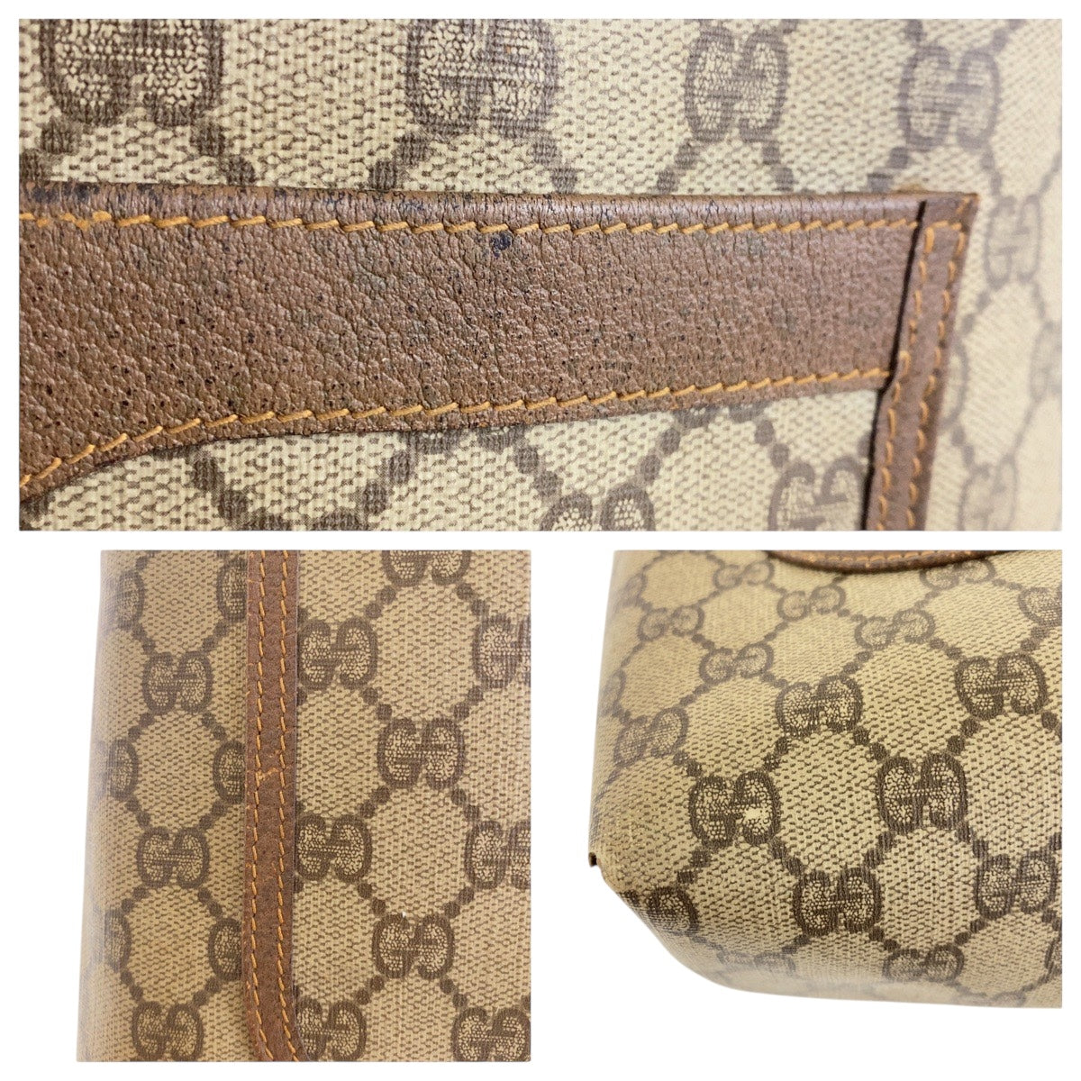 GUCCI Tote Bag 002 58 6487 GG Supreme Canvas Beige Multicolor Gold Metal Old Gucci Shelly Line